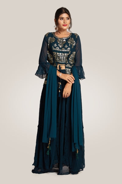 Forrest Green Palazzo Set - Indian Clothing in Denver, CO, Aurora, CO, Boulder, CO, Fort Collins, CO, Colorado Springs, CO, Parker, CO, Highlands Ranch, CO, Cherry Creek, CO, Centennial, CO, and Longmont, CO. Nationwide shipping USA - India Fashion X