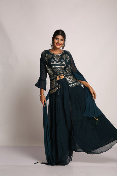 Forrest Green Palazzo Set - Indian Clothing in Denver, CO, Aurora, CO, Boulder, CO, Fort Collins, CO, Colorado Springs, CO, Parker, CO, Highlands Ranch, CO, Cherry Creek, CO, Centennial, CO, and Longmont, CO. Nationwide shipping USA - India Fashion X