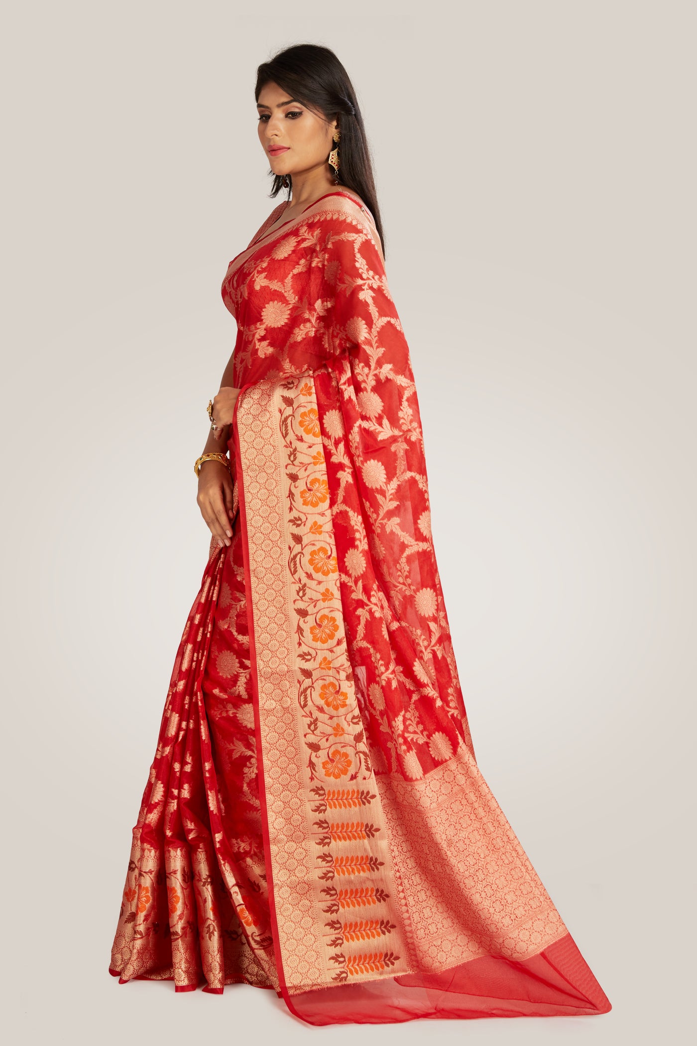 Banarsi Saree in Red with Gold - Indian Clothing in Denver, CO, Aurora, CO, Boulder, CO, Fort Collins, CO, Colorado Springs, CO, Parker, CO, Highlands Ranch, CO, Cherry Creek, CO, Centennial, CO, and Longmont, CO. Nationwide shipping USA - India Fashion X