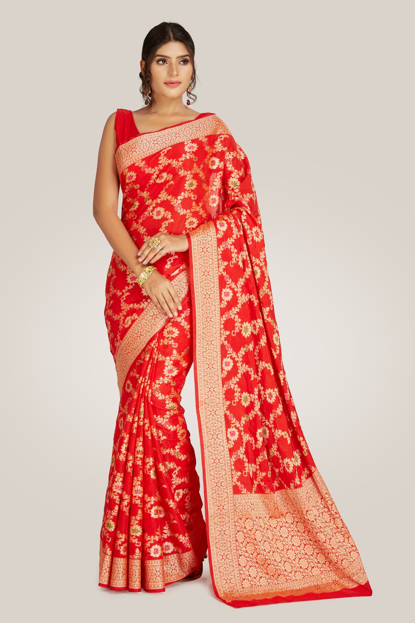 Banarasi Saree in Red With Gold - Indian Clothing in Denver, CO, Aurora, CO, Boulder, CO, Fort Collins, CO, Colorado Springs, CO, Parker, CO, Highlands Ranch, CO, Cherry Creek, CO, Centennial, CO, and Longmont, CO. Nationwide shipping USA - India Fashion X