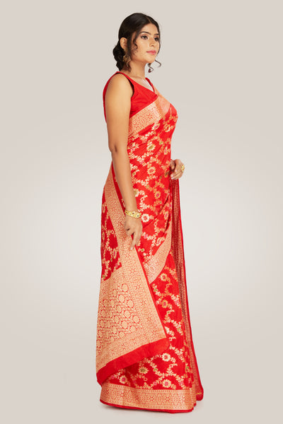 Banarasi Saree in Red With Gold - Indian Clothing in Denver, CO, Aurora, CO, Boulder, CO, Fort Collins, CO, Colorado Springs, CO, Parker, CO, Highlands Ranch, CO, Cherry Creek, CO, Centennial, CO, and Longmont, CO. Nationwide shipping USA - India Fashion X