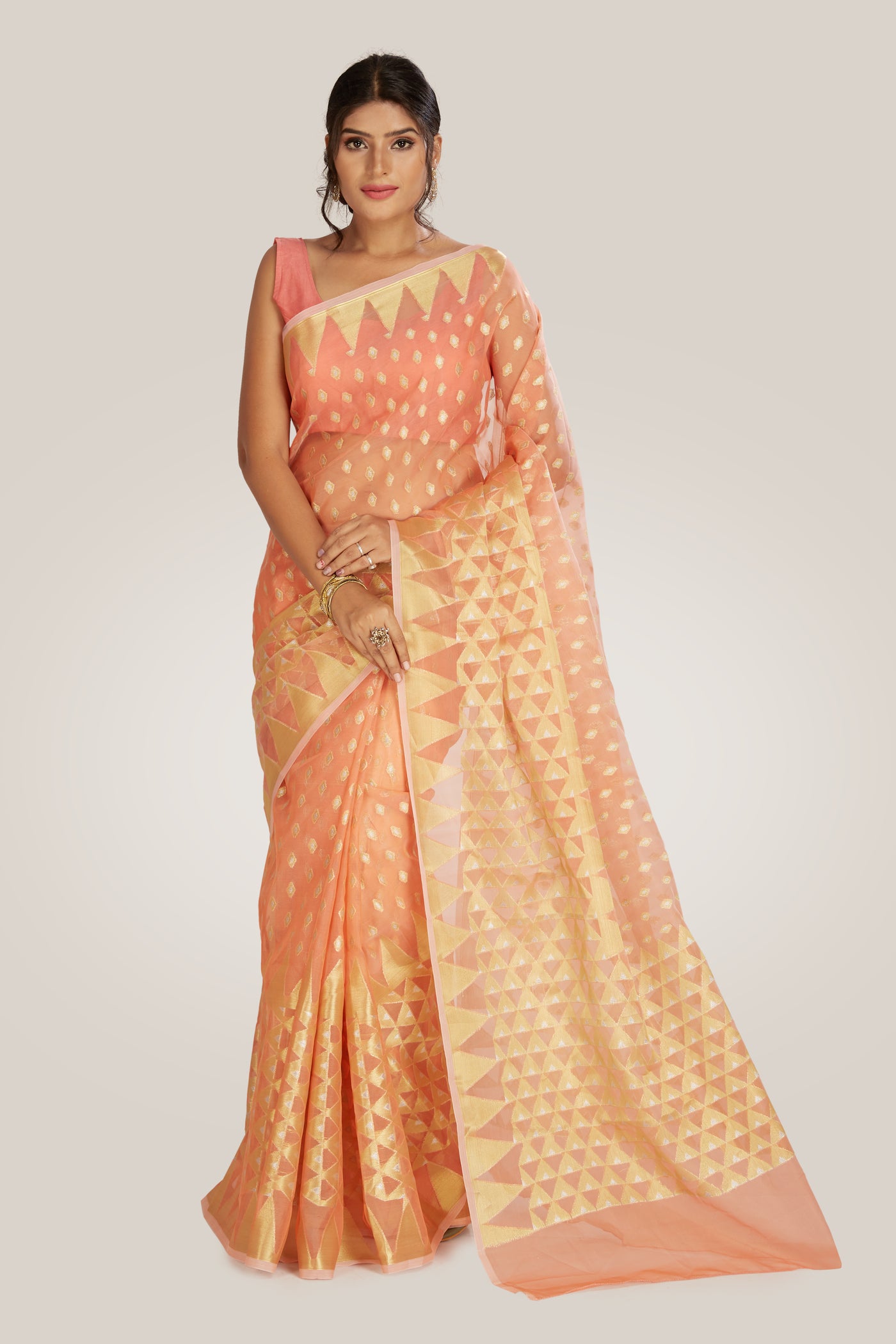 Peach Organza Tissue Saree - Indian Clothing in Denver, CO, Aurora, CO, Boulder, CO, Fort Collins, CO, Colorado Springs, CO, Parker, CO, Highlands Ranch, CO, Cherry Creek, CO, Centennial, CO, and Longmont, CO. Nationwide shipping USA - India Fashion X