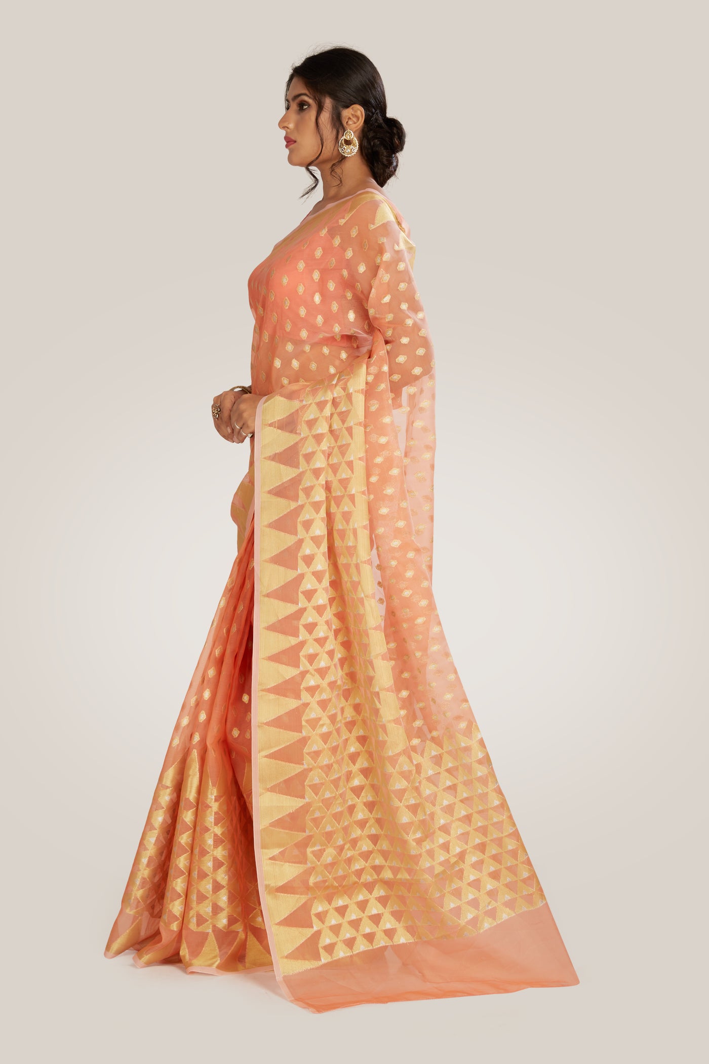 Peach Organza Tissue Saree - Indian Clothing in Denver, CO, Aurora, CO, Boulder, CO, Fort Collins, CO, Colorado Springs, CO, Parker, CO, Highlands Ranch, CO, Cherry Creek, CO, Centennial, CO, and Longmont, CO. Nationwide shipping USA - India Fashion X