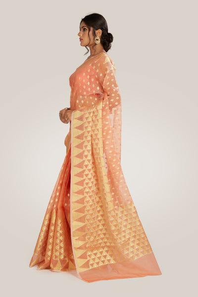 Peach Organza Tissue Saree - Indian Clothing in Denver, CO, Aurora, CO, Boulder, CO, Fort Collins, CO, Colorado Springs, CO, Parker, CO, Highlands Ranch, CO, Cherry Creek, CO, Centennial, CO, and Longmont, CO. Nationwide shipping USA - India Fashion X