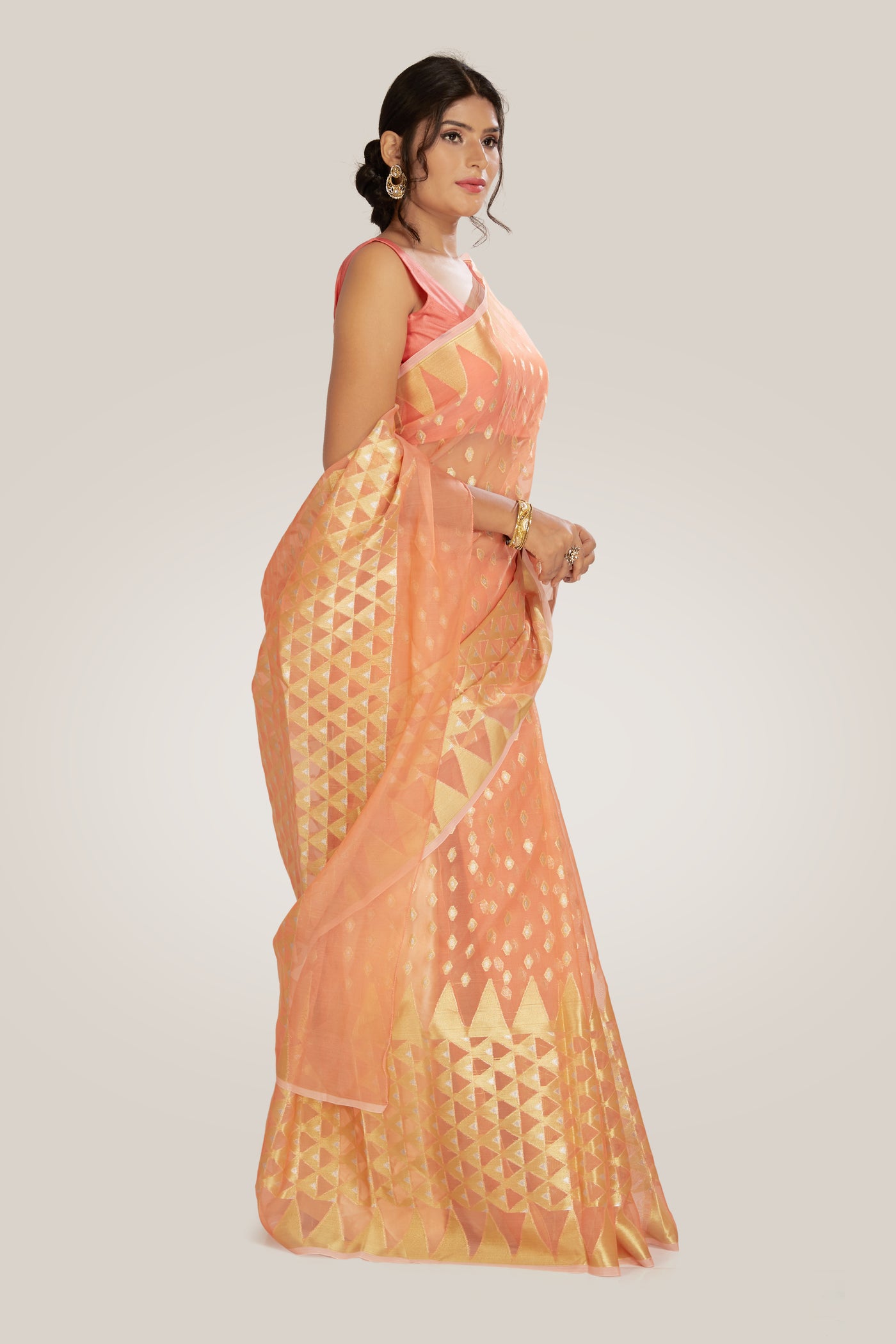 Peach Organza Tissue Saree - Indian Clothing in Denver, CO, Aurora, CO, Boulder, CO, Fort Collins, CO, Colorado Springs, CO, Parker, CO, Highlands Ranch, CO, Cherry Creek, CO, Centennial, CO, and Longmont, CO. Nationwide shipping USA - India Fashion X