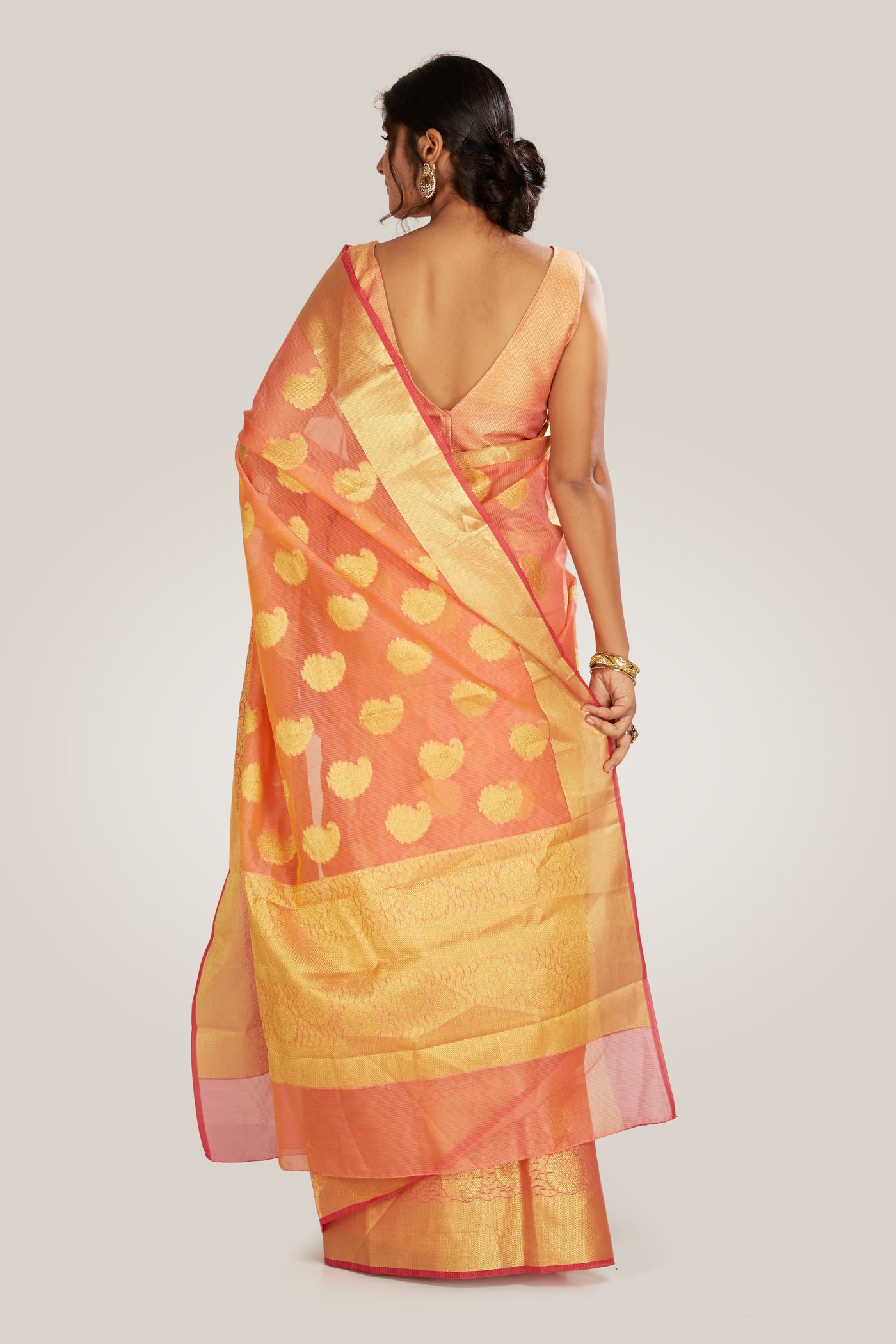 Banarasi Saree in Peach-Gold - Indian Clothing in Denver, CO, Aurora, CO, Boulder, CO, Fort Collins, CO, Colorado Springs, CO, Parker, CO, Highlands Ranch, CO, Cherry Creek, CO, Centennial, CO, and Longmont, CO. Nationwide shipping USA - India Fashion X