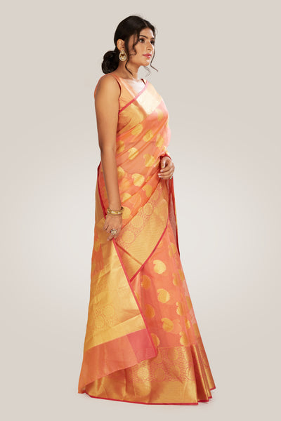 Banarasi Saree in Peach-Gold - Indian Clothing in Denver, CO, Aurora, CO, Boulder, CO, Fort Collins, CO, Colorado Springs, CO, Parker, CO, Highlands Ranch, CO, Cherry Creek, CO, Centennial, CO, and Longmont, CO. Nationwide shipping USA - India Fashion X