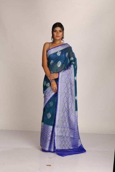 Dark Teal Tissue Saree - Indian Clothing in Denver, CO, Aurora, CO, Boulder, CO, Fort Collins, CO, Colorado Springs, CO, Parker, CO, Highlands Ranch, CO, Cherry Creek, CO, Centennial, CO, and Longmont, CO. Nationwide shipping USA - India Fashion X