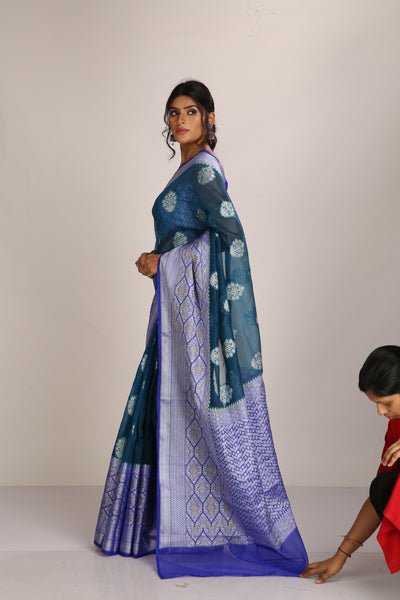 Dark Teal Tissue Saree - Indian Clothing in Denver, CO, Aurora, CO, Boulder, CO, Fort Collins, CO, Colorado Springs, CO, Parker, CO, Highlands Ranch, CO, Cherry Creek, CO, Centennial, CO, and Longmont, CO. Nationwide shipping USA - India Fashion X