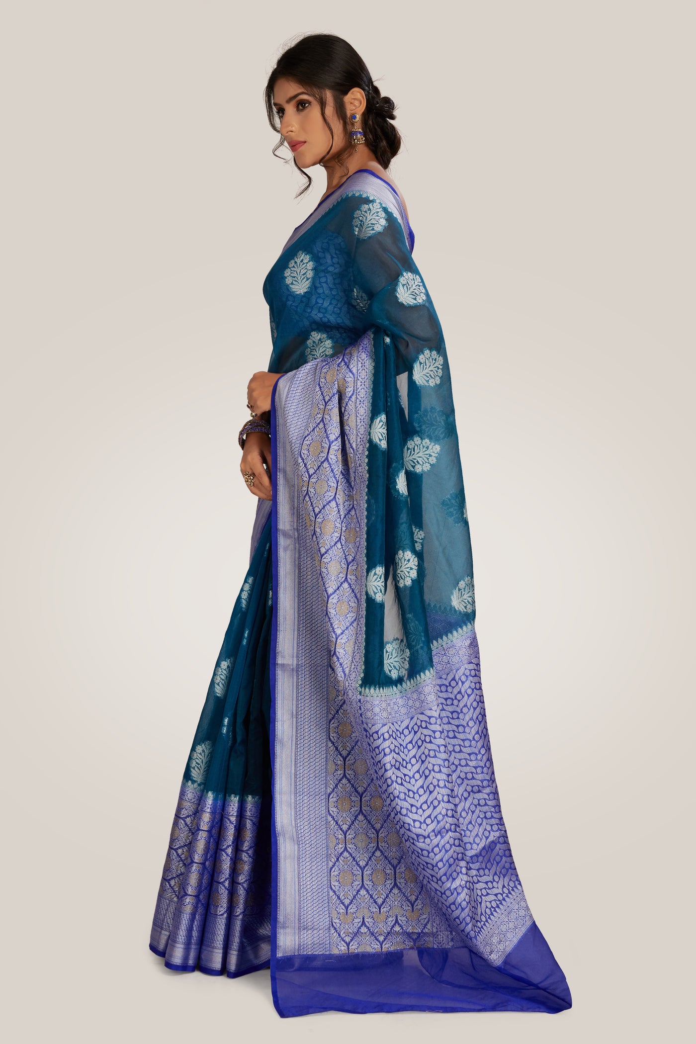 Dark Teal Tissue Saree - Indian Clothing in Denver, CO, Aurora, CO, Boulder, CO, Fort Collins, CO, Colorado Springs, CO, Parker, CO, Highlands Ranch, CO, Cherry Creek, CO, Centennial, CO, and Longmont, CO. Nationwide shipping USA - India Fashion X