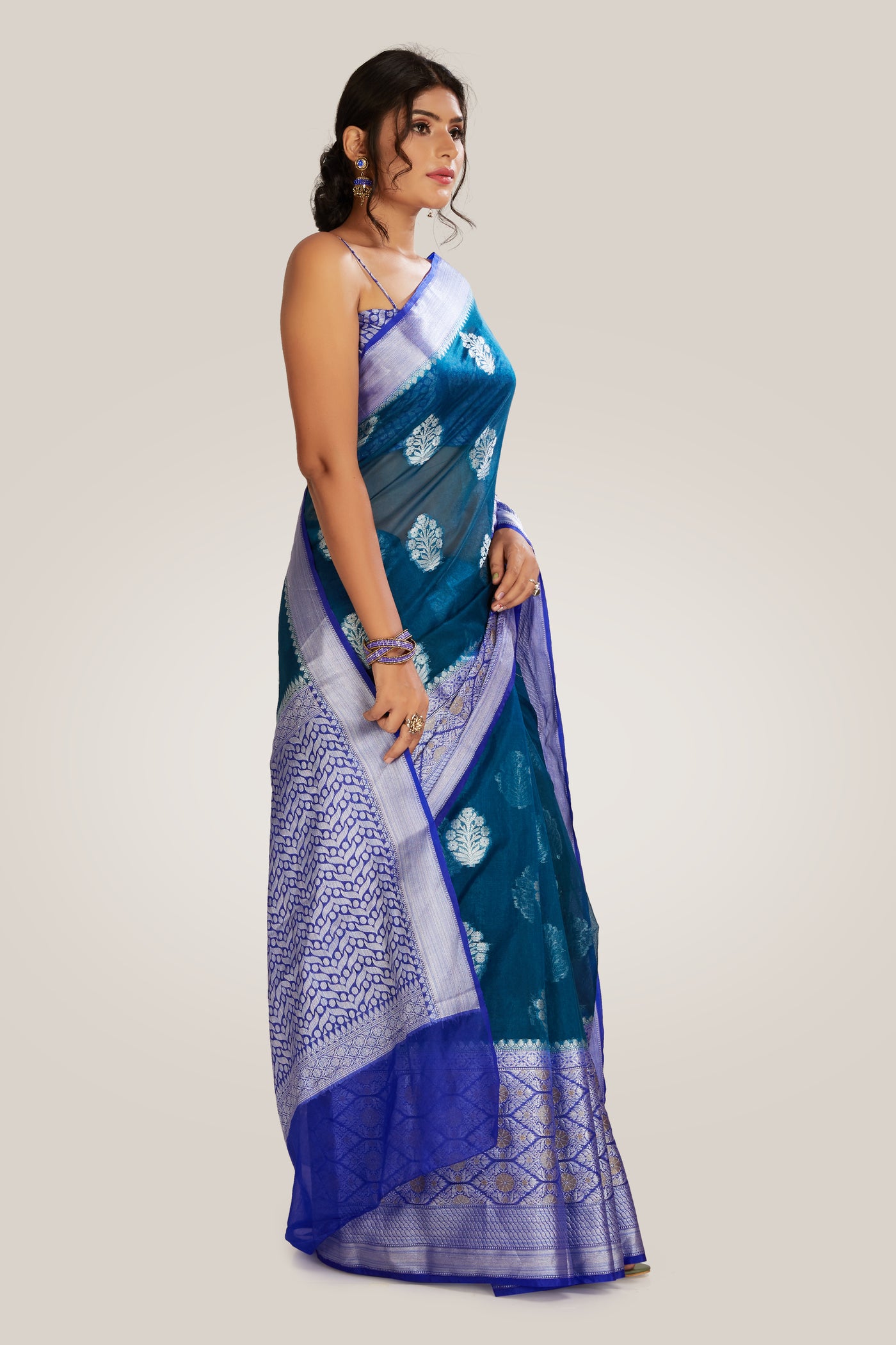 Dark Teal Tissue Saree - Indian Clothing in Denver, CO, Aurora, CO, Boulder, CO, Fort Collins, CO, Colorado Springs, CO, Parker, CO, Highlands Ranch, CO, Cherry Creek, CO, Centennial, CO, and Longmont, CO. Nationwide shipping USA - India Fashion X