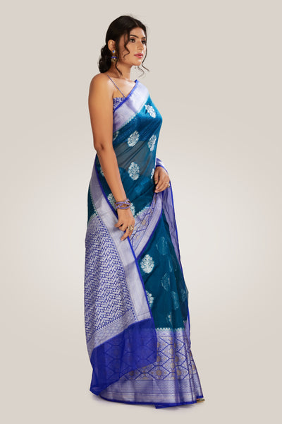 Dark Teal Tissue Saree - Indian Clothing in Denver, CO, Aurora, CO, Boulder, CO, Fort Collins, CO, Colorado Springs, CO, Parker, CO, Highlands Ranch, CO, Cherry Creek, CO, Centennial, CO, and Longmont, CO. Nationwide shipping USA - India Fashion X