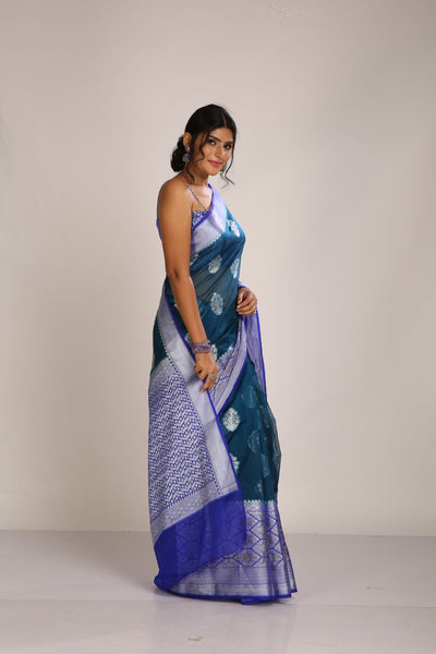 Dark Teal Tissue Saree - Indian Clothing in Denver, CO, Aurora, CO, Boulder, CO, Fort Collins, CO, Colorado Springs, CO, Parker, CO, Highlands Ranch, CO, Cherry Creek, CO, Centennial, CO, and Longmont, CO. Nationwide shipping USA - India Fashion X
