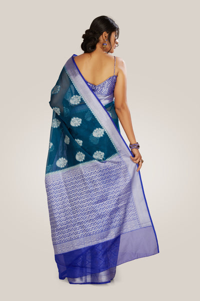 Dark Teal Tissue Saree - Indian Clothing in Denver, CO, Aurora, CO, Boulder, CO, Fort Collins, CO, Colorado Springs, CO, Parker, CO, Highlands Ranch, CO, Cherry Creek, CO, Centennial, CO, and Longmont, CO. Nationwide shipping USA - India Fashion X
