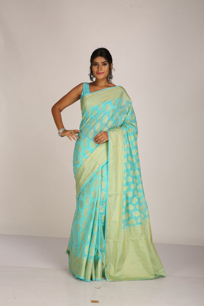 Aqua Blue Traditional Silk Saree - Indian Clothing in Denver, CO, Aurora, CO, Boulder, CO, Fort Collins, CO, Colorado Springs, CO, Parker, CO, Highlands Ranch, CO, Cherry Creek, CO, Centennial, CO, and Longmont, CO. Nationwide shipping USA - India Fashion X