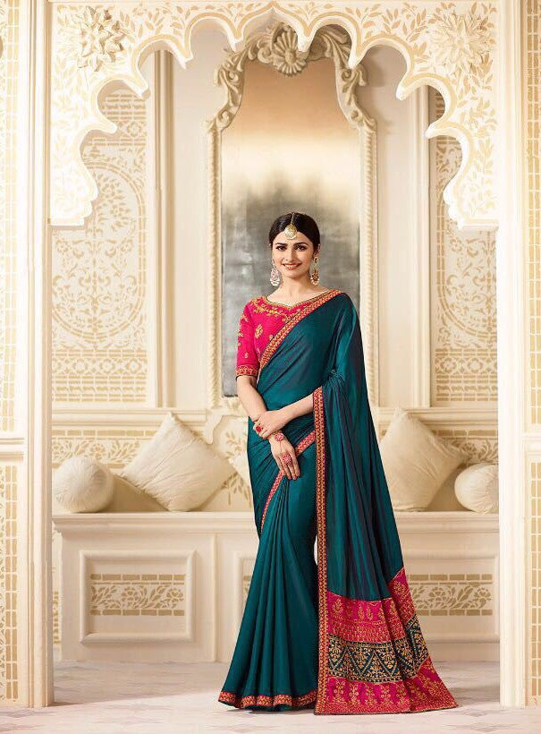 Marina blue and red traditional saree - Indian Clothing in Denver, CO, Aurora, CO, Boulder, CO, Fort Collins, CO, Colorado Springs, CO, Parker, CO, Highlands Ranch, CO, Cherry Creek, CO, Centennial, CO, and Longmont, CO. Nationwide shipping USA - India Fashion X