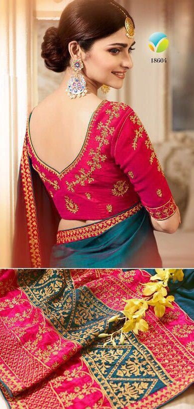 Marina blue and red traditional saree - Indian Clothing in Denver, CO, Aurora, CO, Boulder, CO, Fort Collins, CO, Colorado Springs, CO, Parker, CO, Highlands Ranch, CO, Cherry Creek, CO, Centennial, CO, and Longmont, CO. Nationwide shipping USA - India Fashion X
