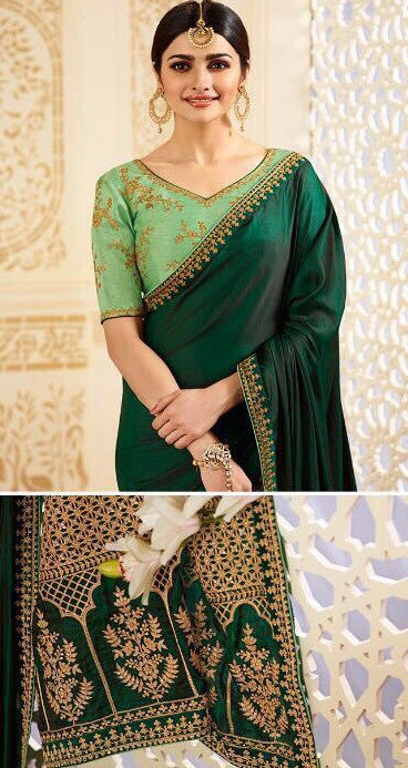 Blended green traditional saree - Indian Clothing in Denver, CO, Aurora, CO, Boulder, CO, Fort Collins, CO, Colorado Springs, CO, Parker, CO, Highlands Ranch, CO, Cherry Creek, CO, Centennial, CO, and Longmont, CO. Nationwide shipping USA - India Fashion X