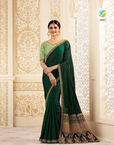 Blended green traditional saree - Indian Clothing in Denver, CO, Aurora, CO, Boulder, CO, Fort Collins, CO, Colorado Springs, CO, Parker, CO, Highlands Ranch, CO, Cherry Creek, CO, Centennial, CO, and Longmont, CO. Nationwide shipping USA - India Fashion X