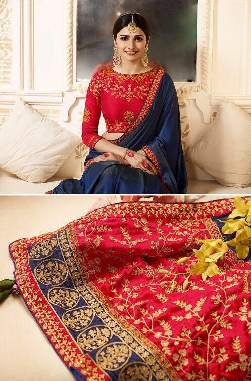 Royal navy and red traditional saree - Indian Clothing in Denver, CO, Aurora, CO, Boulder, CO, Fort Collins, CO, Colorado Springs, CO, Parker, CO, Highlands Ranch, CO, Cherry Creek, CO, Centennial, CO, and Longmont, CO. Nationwide shipping USA - India Fashion X