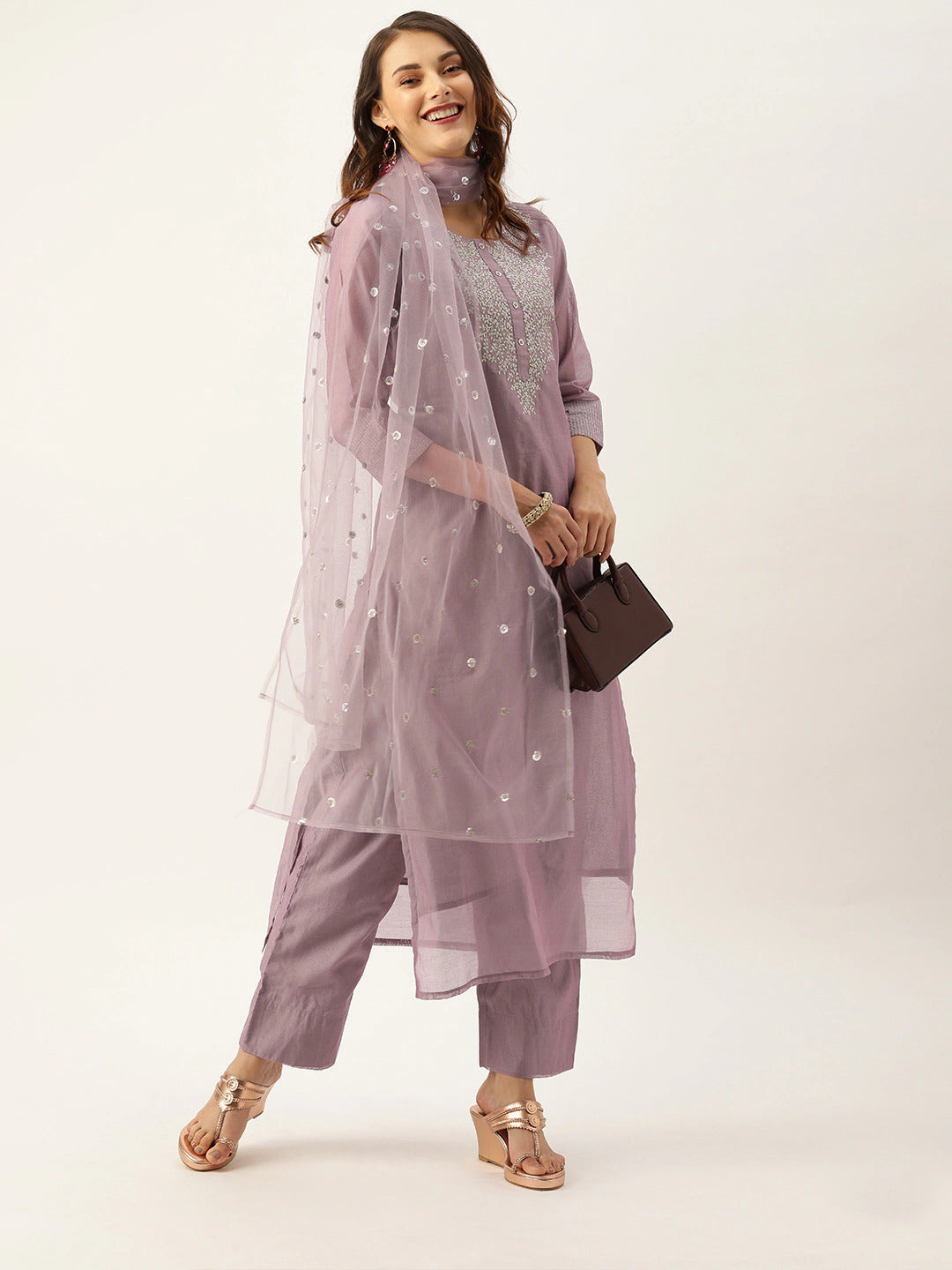 Mauve Silk Kurta Set - Indian Clothing in Denver, CO, Aurora, CO, Boulder, CO, Fort Collins, CO, Colorado Springs, CO, Parker, CO, Highlands Ranch, CO, Cherry Creek, CO, Centennial, CO, and Longmont, CO. Nationwide shipping USA - India Fashion X