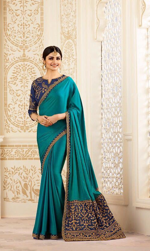 Blended blue traditional saree - Indian Clothing in Denver, CO, Aurora, CO, Boulder, CO, Fort Collins, CO, Colorado Springs, CO, Parker, CO, Highlands Ranch, CO, Cherry Creek, CO, Centennial, CO, and Longmont, CO. Nationwide shipping USA - India Fashion X