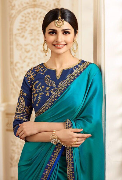 Blended blue traditional saree - Indian Clothing in Denver, CO, Aurora, CO, Boulder, CO, Fort Collins, CO, Colorado Springs, CO, Parker, CO, Highlands Ranch, CO, Cherry Creek, CO, Centennial, CO, and Longmont, CO. Nationwide shipping USA - India Fashion X