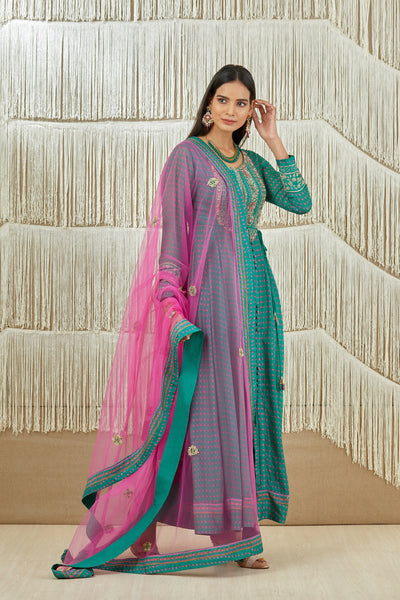 Teal Zardozi Anarkali Set Indian Clothing in Denver, CO, Aurora, CO, Boulder, CO, Fort Collins, CO, Colorado Springs, CO, Parker, CO, Highlands Ranch, CO, Cherry Creek, CO, Centennial, CO, and Longmont, CO. NATIONWIDE SHIPPING USA- India Fashion X