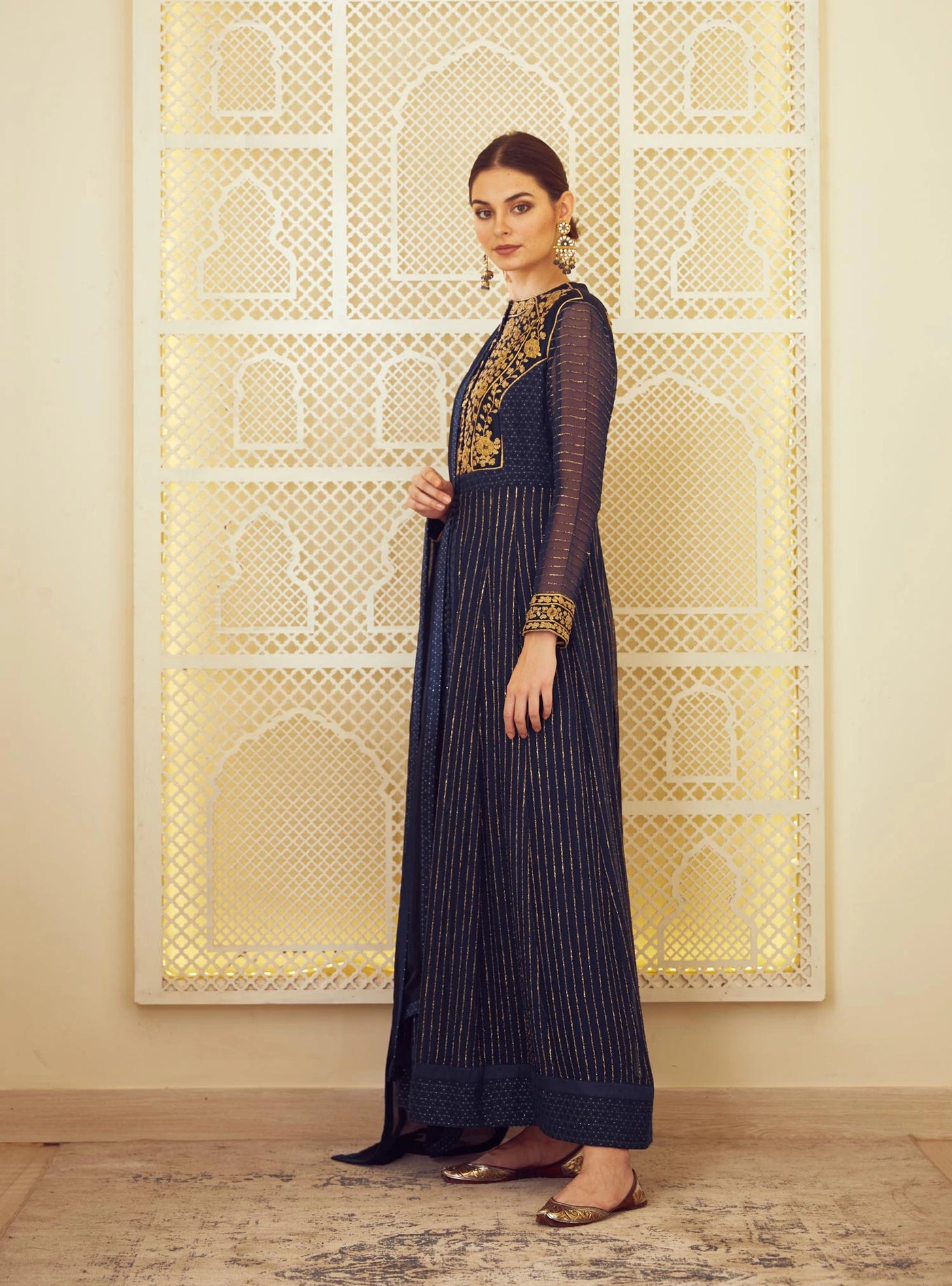 Navy Blue Anarkali Set Indian Clothing in Denver, CO, Aurora, CO, Boulder, CO, Fort Collins, CO, Colorado Springs, CO, Parker, CO, Highlands Ranch, CO, Cherry Creek, CO, Centennial, CO, and Longmont, CO. NATIONWIDE SHIPPING USA- India Fashion X