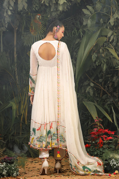 White Tropical Anarkali Indian Clothing in Denver, CO, Aurora, CO, Boulder, CO, Fort Collins, CO, Colorado Springs, CO, Parker, CO, Highlands Ranch, CO, Cherry Creek, CO, Centennial, CO, and Longmont, CO. NATIONWIDE SHIPPING USA- India Fashion X