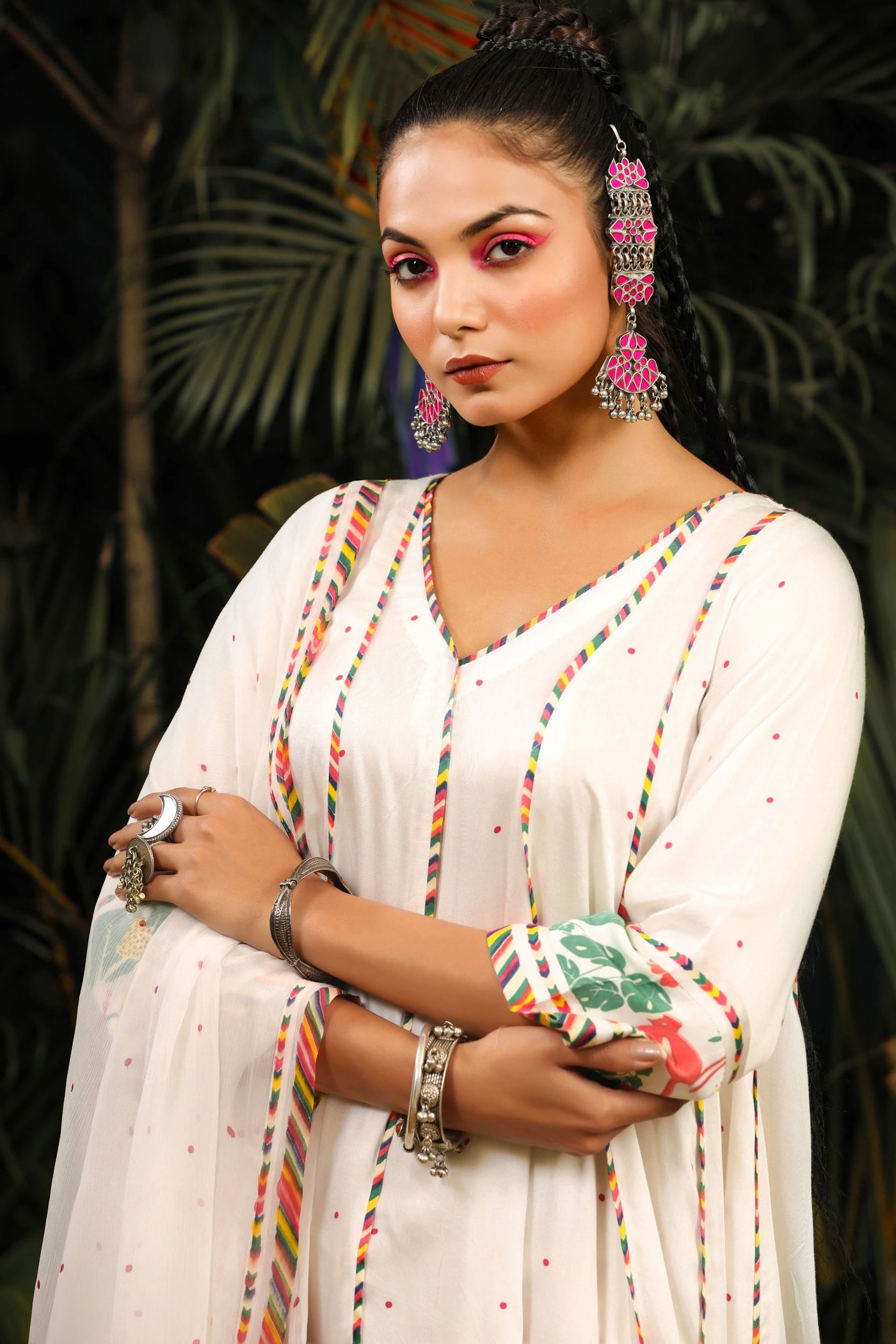 White Tropical Kalidar Anarkali Indian Clothing in Denver, CO, Aurora, CO, Boulder, CO, Fort Collins, CO, Colorado Springs, CO, Parker, CO, Highlands Ranch, CO, Cherry Creek, CO, Centennial, CO, and Longmont, CO. NATIONWIDE SHIPPING USA- India Fashion X
