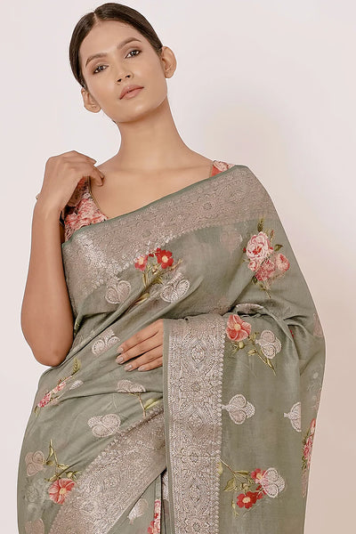 Grey & Dusty Blue Saree Set Indian Clothing in Denver, CO, Aurora, CO, Boulder, CO, Fort Collins, CO, Colorado Springs, CO, Parker, CO, Highlands Ranch, CO, Cherry Creek, CO, Centennial, CO, and Longmont, CO. NATIONWIDE SHIPPING USA- India Fashion X