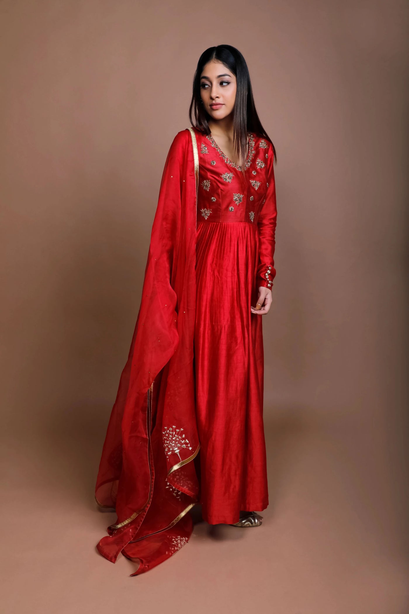 Red Antique Gold Pleated Anarkali Indian Clothing in Denver, CO, Aurora, CO, Boulder, CO, Fort Collins, CO, Colorado Springs, CO, Parker, CO, Highlands Ranch, CO, Cherry Creek, CO, Centennial, CO, and Longmont, CO. NATIONWIDE SHIPPING USA- India Fashion X