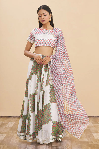 Off-White Linen Printed Lehenga - Indian Clothing in Denver, CO, Aurora, CO, Boulder, CO, Fort Collins, CO, Colorado Springs, CO, Parker, CO, Highlands Ranch, CO, Cherry Creek, CO, Centennial, CO, and Longmont, CO. Nationwide shipping USA - India Fashion X