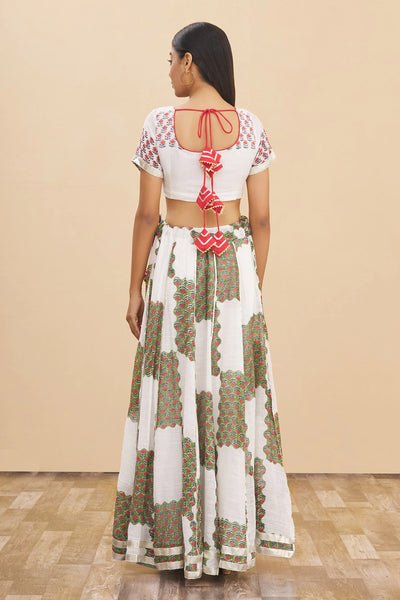 Off-White Linen Printed Lehenga - Indian Clothing in Denver, CO, Aurora, CO, Boulder, CO, Fort Collins, CO, Colorado Springs, CO, Parker, CO, Highlands Ranch, CO, Cherry Creek, CO, Centennial, CO, and Longmont, CO. Nationwide shipping USA - India Fashion X