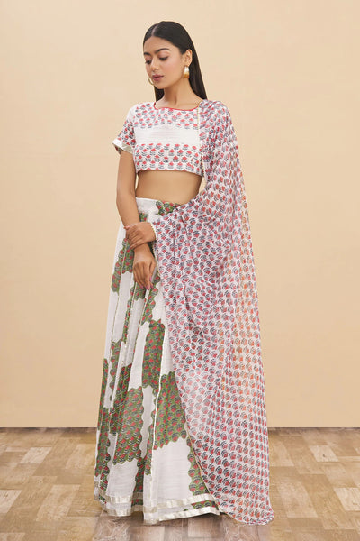 Off-White Linen Printed Lehenga - Indian Clothing in Denver, CO, Aurora, CO, Boulder, CO, Fort Collins, CO, Colorado Springs, CO, Parker, CO, Highlands Ranch, CO, Cherry Creek, CO, Centennial, CO, and Longmont, CO. Nationwide shipping USA - India Fashion X