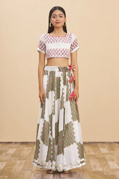 Off-White Linen Printed Lehenga - Indian Clothing in Denver, CO, Aurora, CO, Boulder, CO, Fort Collins, CO, Colorado Springs, CO, Parker, CO, Highlands Ranch, CO, Cherry Creek, CO, Centennial, CO, and Longmont, CO. Nationwide shipping USA - India Fashion X