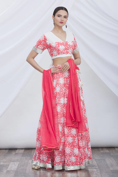 Pink Linen Floral Lehenga - Indian Clothing in Denver, CO, Aurora, CO, Boulder, CO, Fort Collins, CO, Colorado Springs, CO, Parker, CO, Highlands Ranch, CO, Cherry Creek, CO, Centennial, CO, and Longmont, CO. Nationwide shipping USA - India Fashion X