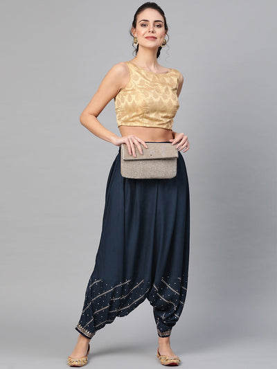 Navy & Gold Dhoti Salwar - Indian Clothing in Denver, CO, Aurora, CO, Boulder, CO, Fort Collins, CO, Colorado Springs, CO, Parker, CO, Highlands Ranch, CO, Cherry Creek, CO, Centennial, CO, and Longmont, CO. Nationwide shipping USA - India Fashion X