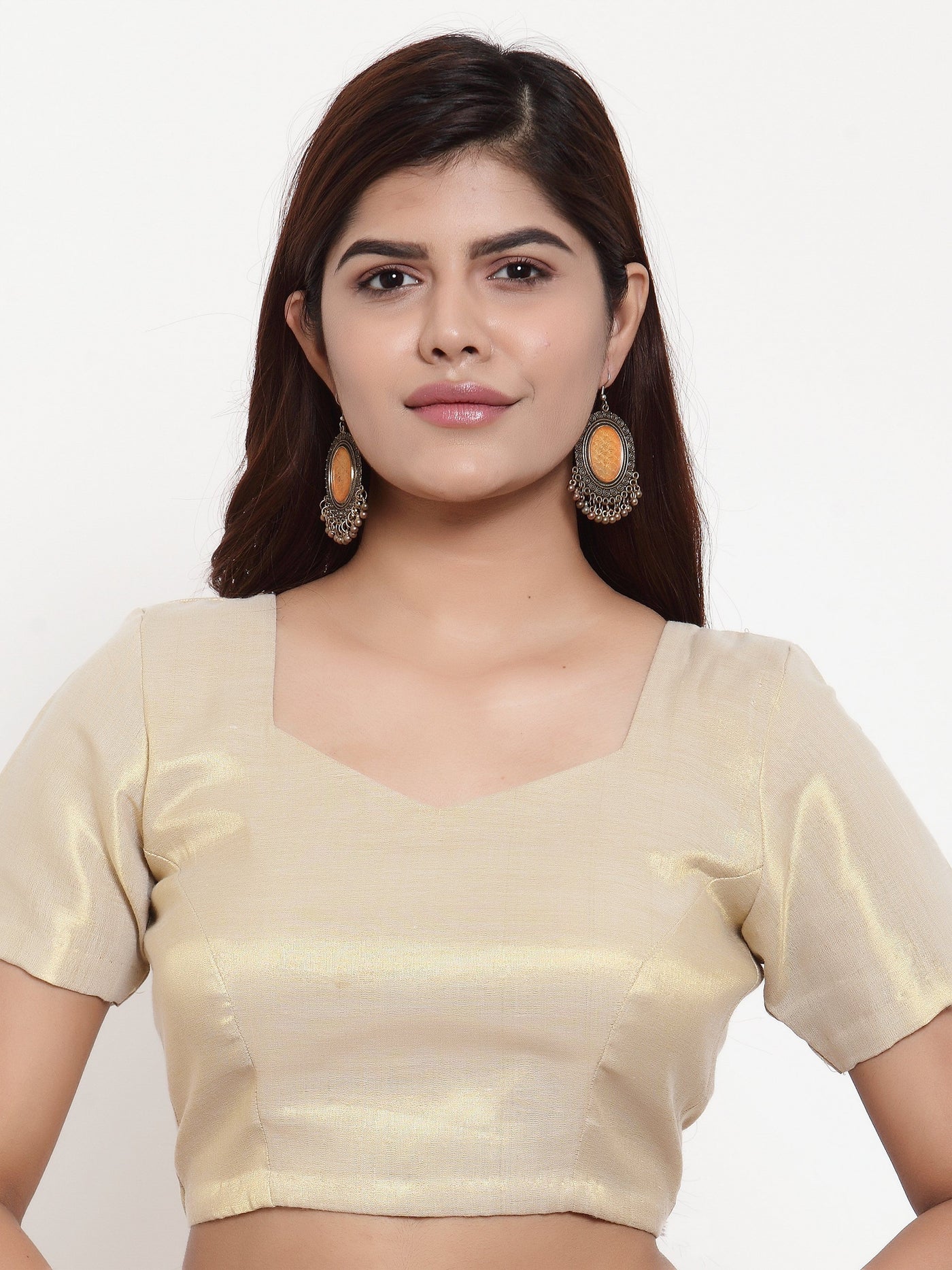 Saree Blouse Top in Gold Chanderi Cotton Silk - Indian Clothing in Denver, CO, Aurora, CO, Boulder, CO, Fort Collins, CO, Colorado Springs, CO, Parker, CO, Highlands Ranch, CO, Cherry Creek, CO, Centennial, CO, and Longmont, CO. Nationwide shipping USA - India Fashion X