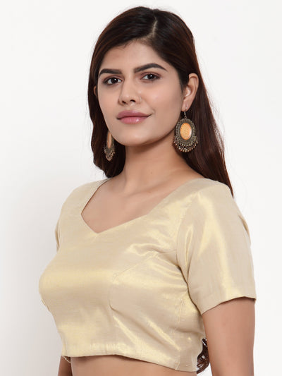 Saree Blouse Top in Gold Chanderi Cotton Silk - Indian Clothing in Denver, CO, Aurora, CO, Boulder, CO, Fort Collins, CO, Colorado Springs, CO, Parker, CO, Highlands Ranch, CO, Cherry Creek, CO, Centennial, CO, and Longmont, CO. Nationwide shipping USA - India Fashion X