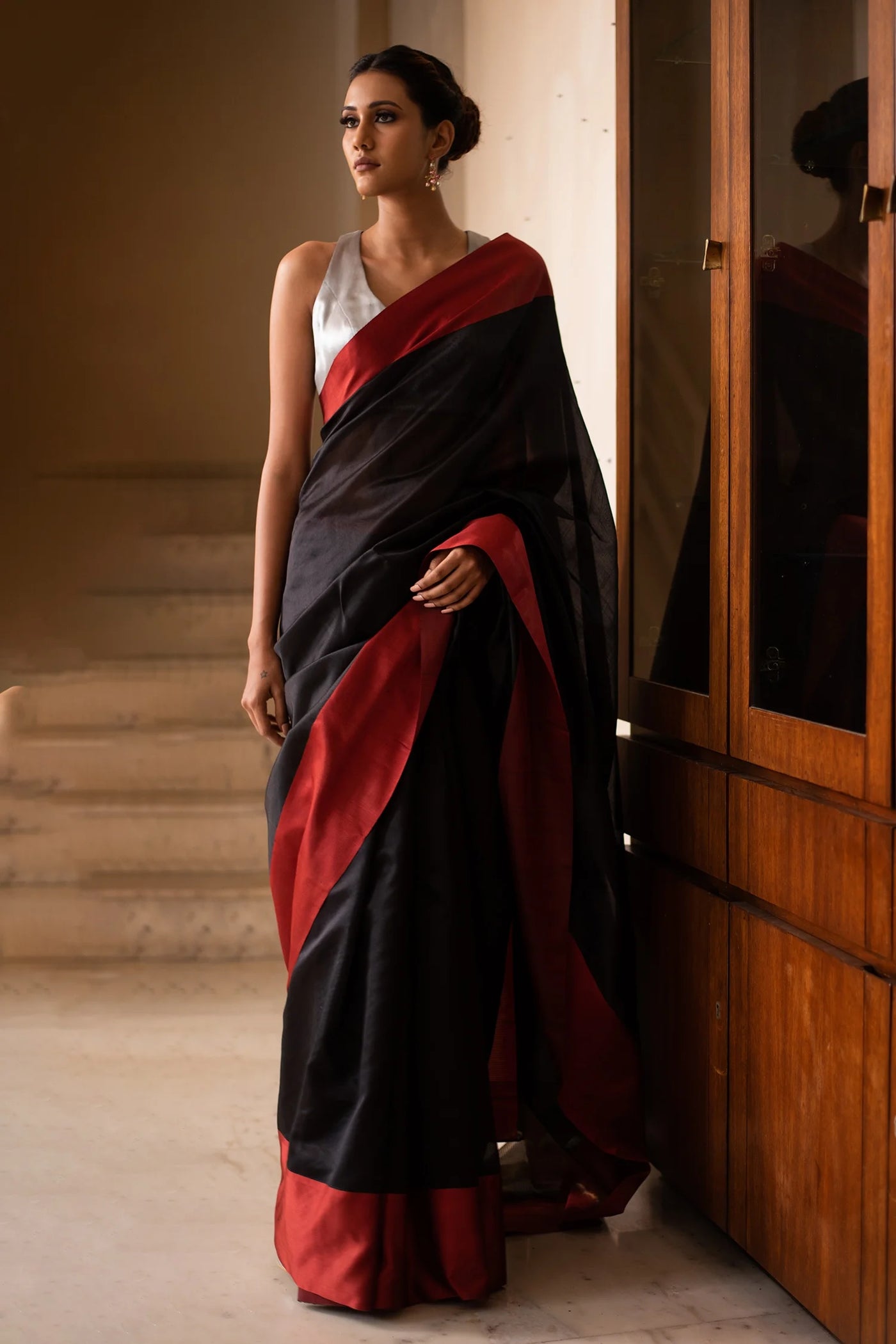 Black Chanderi Silk Saree - Indian Clothing in Denver, CO, Aurora, CO, Boulder, CO, Fort Collins, CO, Colorado Springs, CO, Parker, CO, Highlands Ranch, CO, Cherry Creek, CO, Centennial, CO, and Longmont, CO. Nationwide shipping USA - India Fashion X