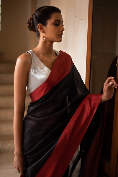 Black Chanderi Silk Saree - Indian Clothing in Denver, CO, Aurora, CO, Boulder, CO, Fort Collins, CO, Colorado Springs, CO, Parker, CO, Highlands Ranch, CO, Cherry Creek, CO, Centennial, CO, and Longmont, CO. Nationwide shipping USA - India Fashion X