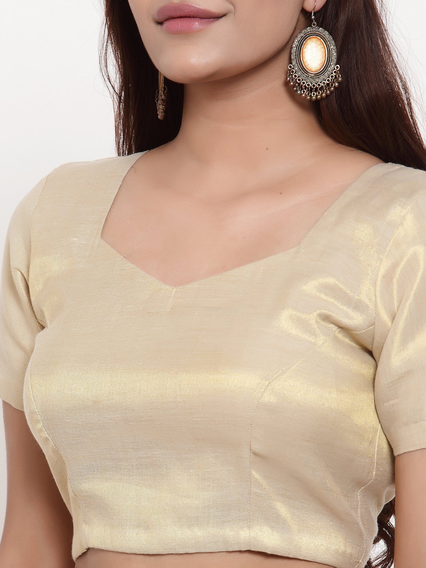 Saree Blouse Top in Gold Chanderi Cotton Silk - Indian Clothing in Denver, CO, Aurora, CO, Boulder, CO, Fort Collins, CO, Colorado Springs, CO, Parker, CO, Highlands Ranch, CO, Cherry Creek, CO, Centennial, CO, and Longmont, CO. Nationwide shipping USA - India Fashion X