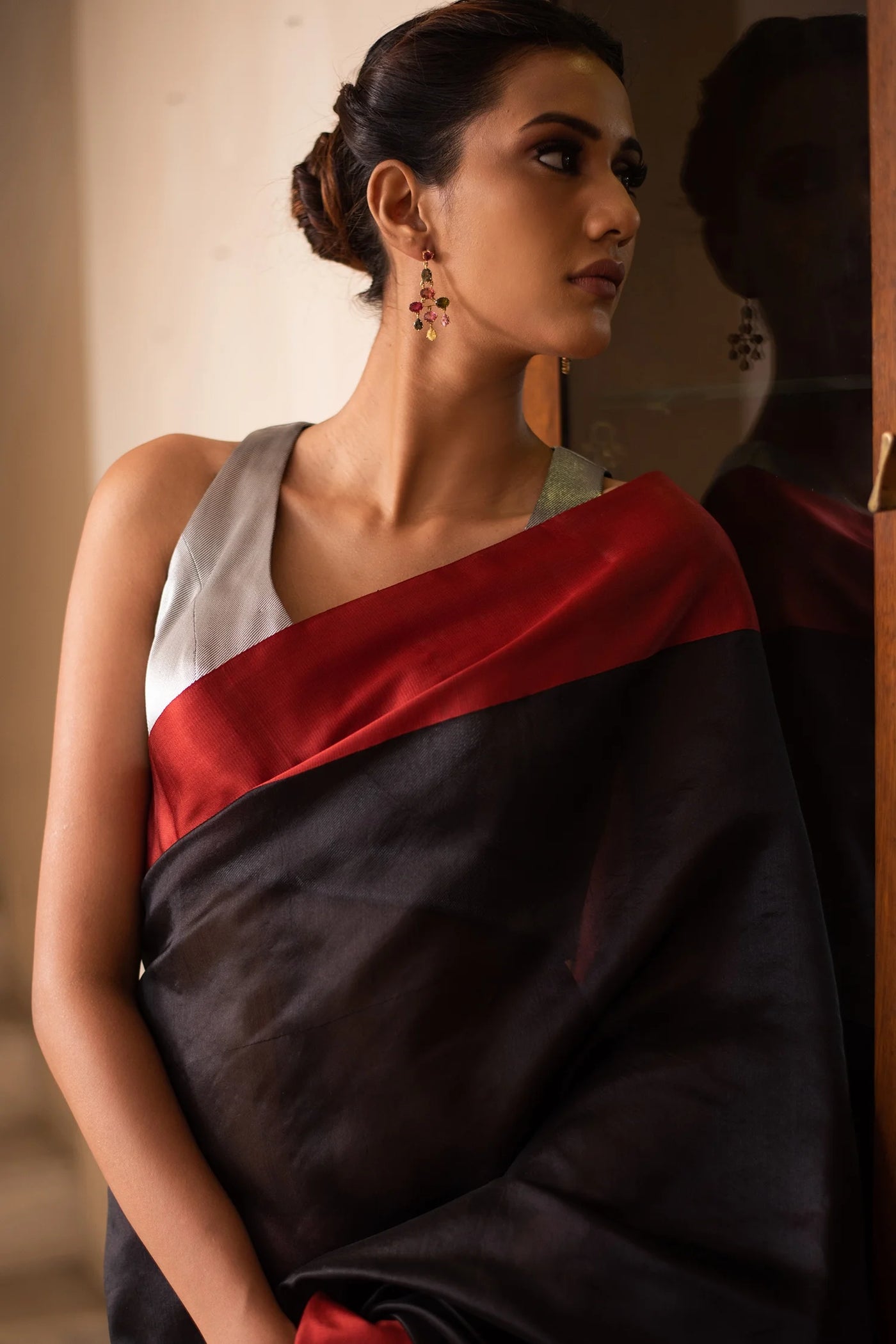 Black Chanderi Silk Saree - Indian Clothing in Denver, CO, Aurora, CO, Boulder, CO, Fort Collins, CO, Colorado Springs, CO, Parker, CO, Highlands Ranch, CO, Cherry Creek, CO, Centennial, CO, and Longmont, CO. Nationwide shipping USA - India Fashion X