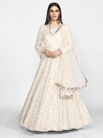 Off-White Anarkali Gown - Indian Clothing in Denver, CO, Aurora, CO, Boulder, CO, Fort Collins, CO, Colorado Springs, CO, Parker, CO, Highlands Ranch, CO, Cherry Creek, CO, Centennial, CO, and Longmont, CO. Nationwide shipping USA - India Fashion X