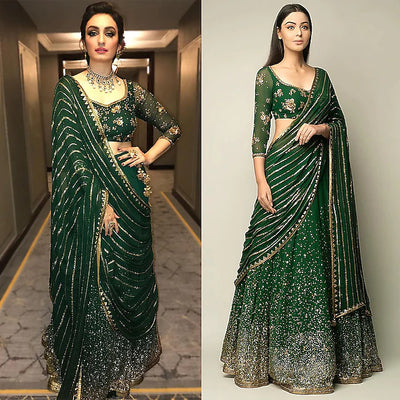 Bottle Green Skirt Set - Indian Clothing in Denver, CO, Aurora, CO, Boulder, CO, Fort Collins, CO, Colorado Springs, CO, Parker, CO, Highlands Ranch, CO, Cherry Creek, CO, Centennial, CO, and Longmont, CO. Nationwide shipping USA - India Fashion X