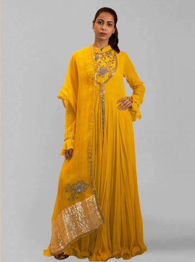 Yellow Mustard Anarkali - Indian Clothing in Denver, CO, Aurora, CO, Boulder, CO, Fort Collins, CO, Colorado Springs, CO, Parker, CO, Highlands Ranch, CO, Cherry Creek, CO, Centennial, CO, and Longmont, CO. Nationwide shipping USA - India Fashion X