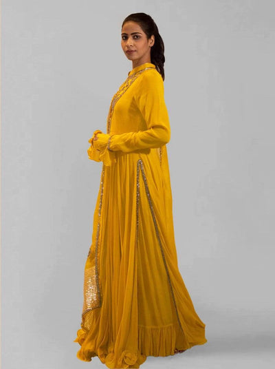 Yellow Mustard Anarkali - Indian Clothing in Denver, CO, Aurora, CO, Boulder, CO, Fort Collins, CO, Colorado Springs, CO, Parker, CO, Highlands Ranch, CO, Cherry Creek, CO, Centennial, CO, and Longmont, CO. Nationwide shipping USA - India Fashion X