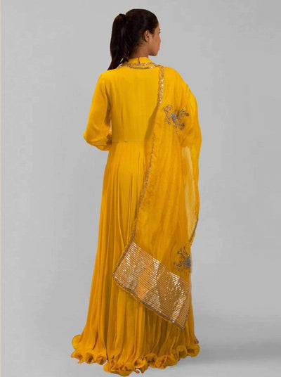 Yellow Mustard Anarkali - Indian Clothing in Denver, CO, Aurora, CO, Boulder, CO, Fort Collins, CO, Colorado Springs, CO, Parker, CO, Highlands Ranch, CO, Cherry Creek, CO, Centennial, CO, and Longmont, CO. Nationwide shipping USA - India Fashion X